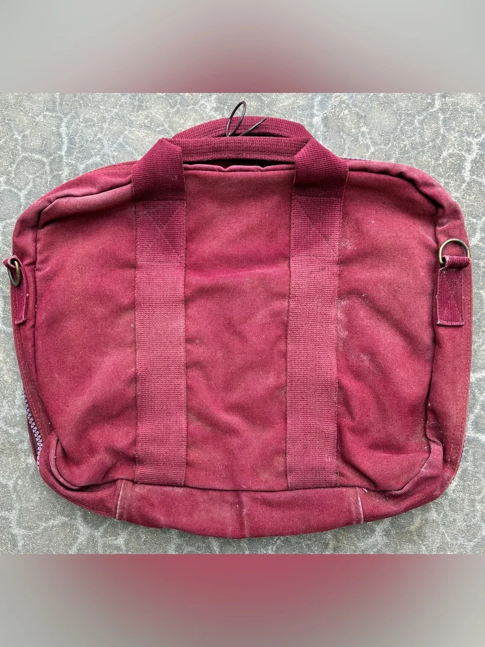 Lands End Canvas Square Messenger USA Made Maroon Distressed Bag Has Been Washed